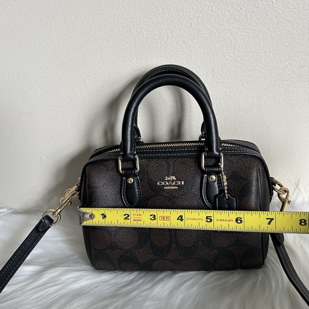 Coach Mini Rowan Brown Black Signature Canvas Leather Satchel Bag Excellent - Picture 8 of 9
